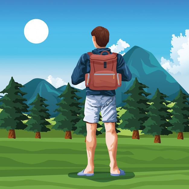 Backpack traveler tourist back cartoon