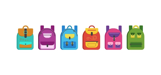 Backpack vector icon school bag set colorful cartoon rucksack Education illustration