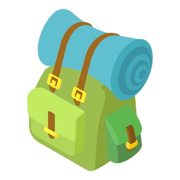 Backpack with mat icon Isometric 3d illustration of backpack vector icon for web