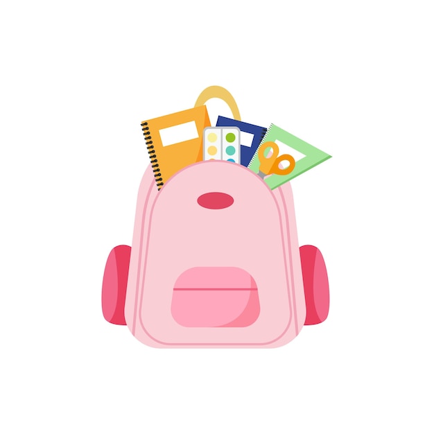 Backpack with school items