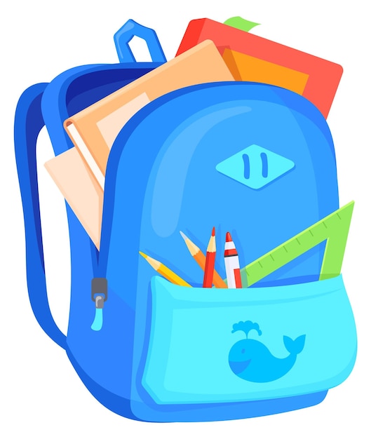 Backpack with school supplies Student bag cartoon icon