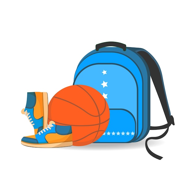 Backpack with sneakers and a basketball