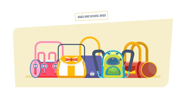 Backpacks and school bags concept Student satchels collection