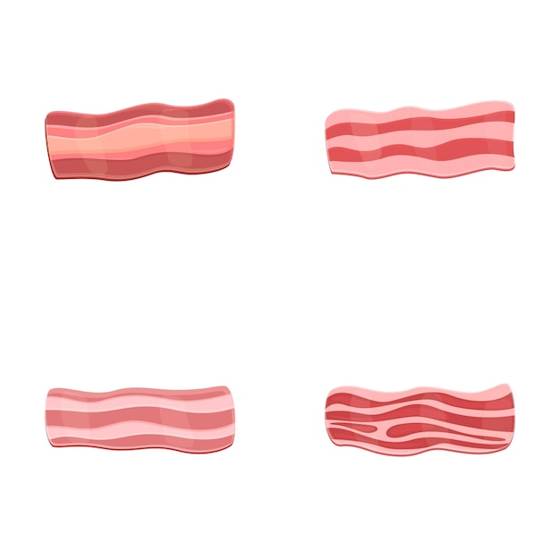 Bacon icons set cartoon vector Fresh chopped piece of bacon