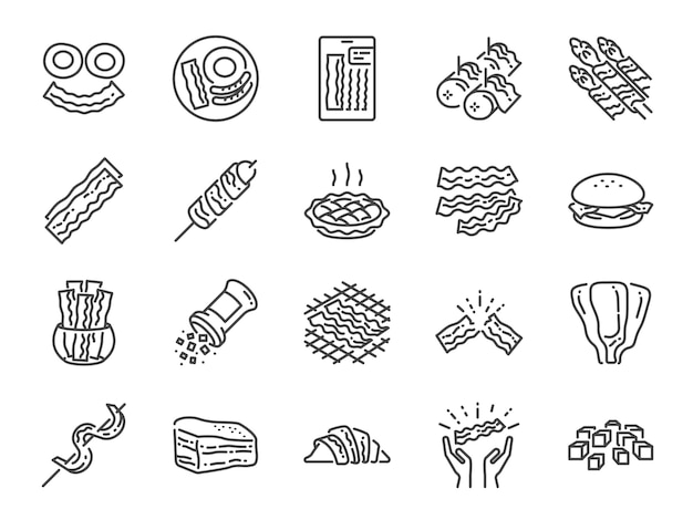 Bacon line icon set.