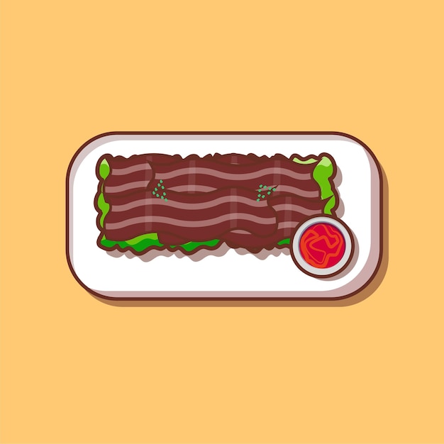 Bacon with tomato, slice of beef illustration and vector