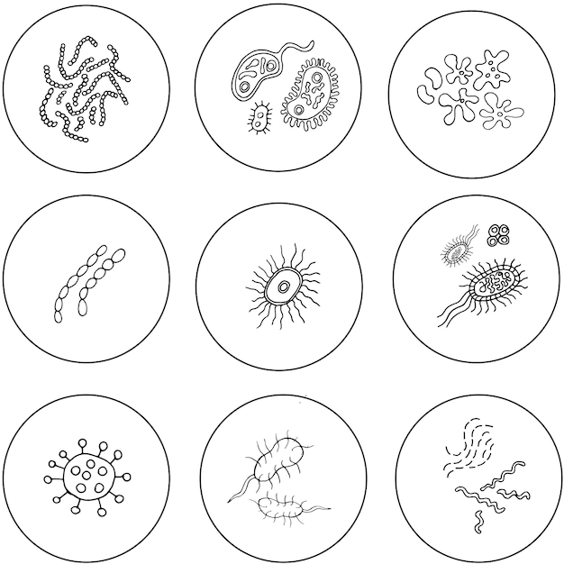 Bacteria cells microbes and viruses Icons Set Vector