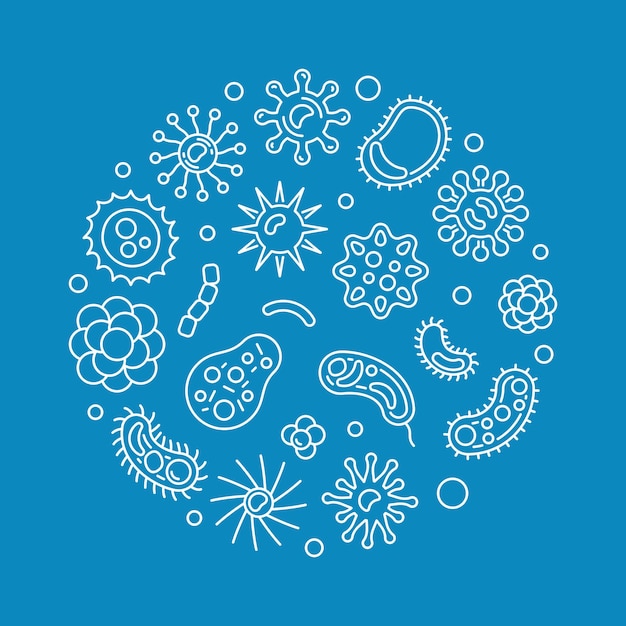 Bacteria circular vector blue outline concept illustration