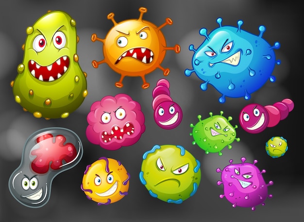 Bacteria and germs on black background