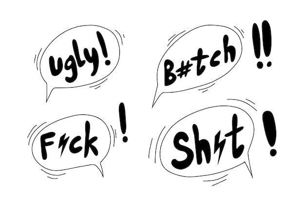 Bad Swear words Doodle hand drawn speech bubble with swear words symbols Comic speech bubble