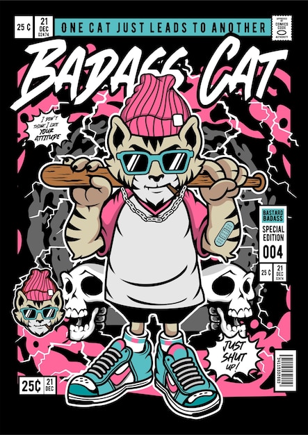 Badass Cat Comic Cover Illustration