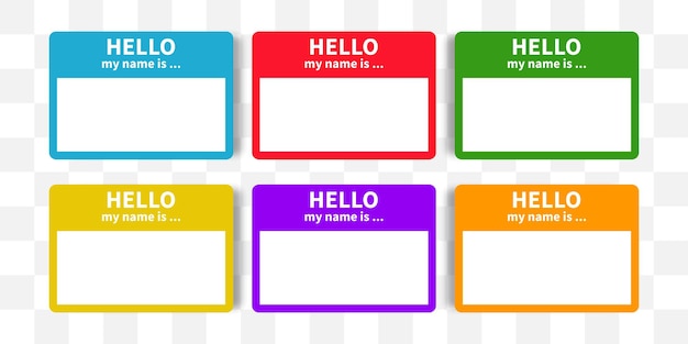 Badge sticker with hello my name is Vector isolated illustration Register tags