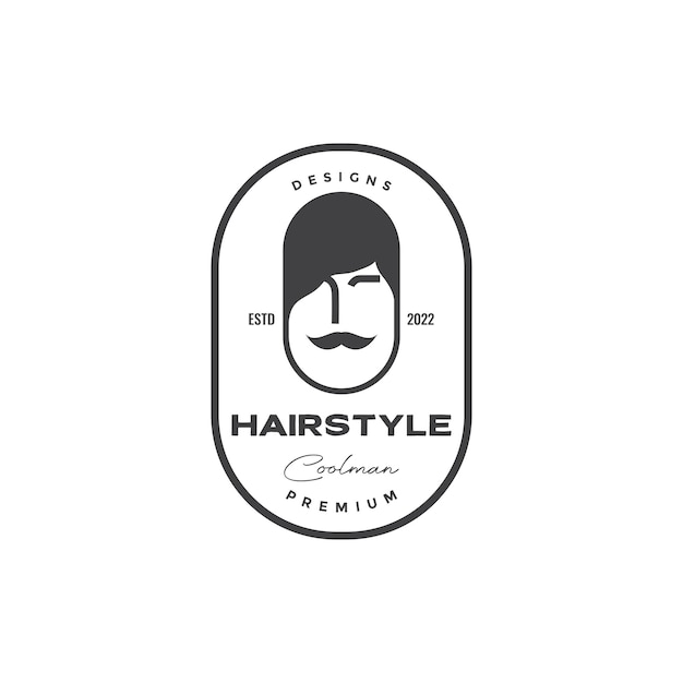 Badge with fat man hairstyle logo design vector graphic symbol icon illustration creative idea