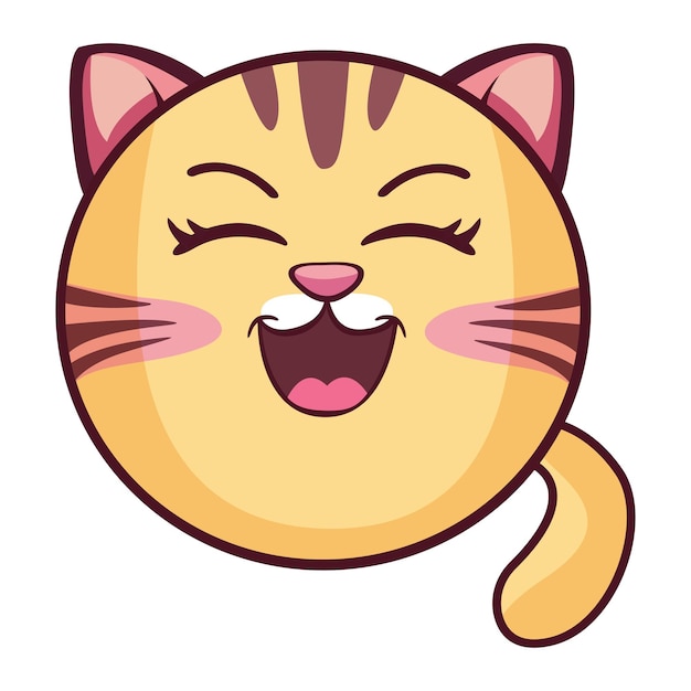 Vector badge with kitten head tail laughing kitten red striped funny kitten kids collection sticker prin