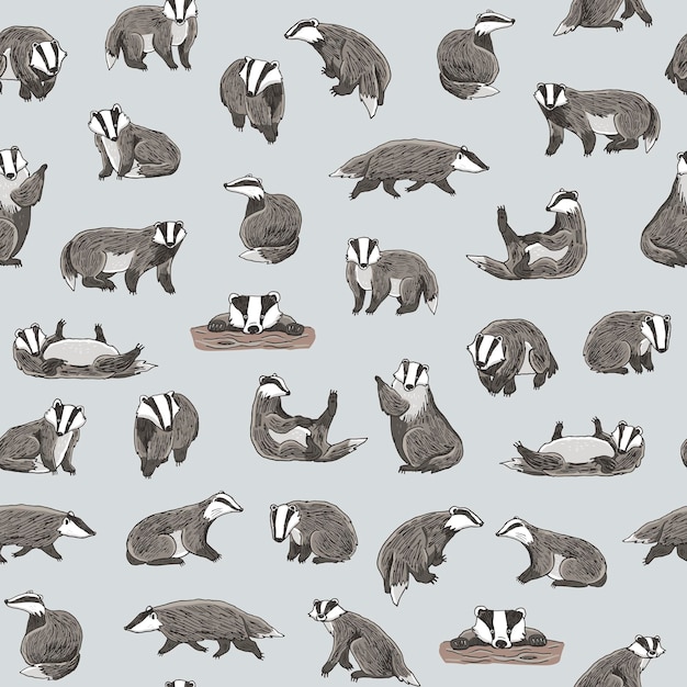 Badger forest animal vector seamless pattern