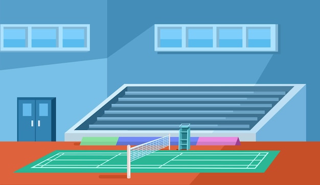 Badminton Indoor Gymnasium Court Cartoon Flat Illustration Vector