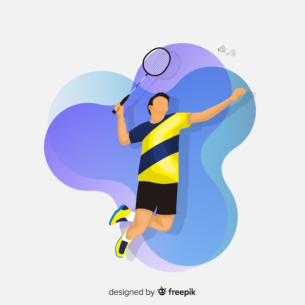 Badminton player with racket and feather