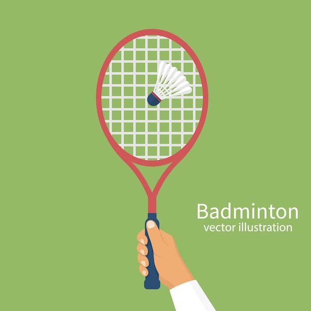 Badminton racket in hands player hit the shuttlecock Vector illustration flat design Isolated on background Sports games leisure fitness