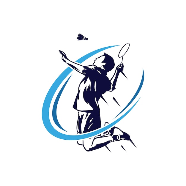 Badminton Smash logo design .Modern Passionate Badminton Player In Action Logo design template