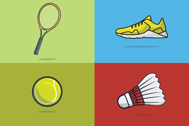 Badminton, Tennis Ball with Racket vector illustration.