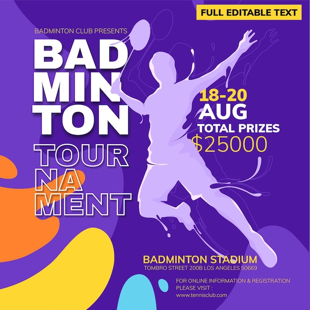 Vector badminton tournament flyer design template