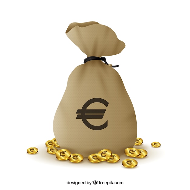 Bag background with euro symbol and coins