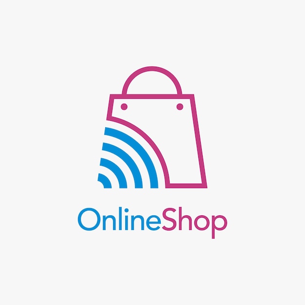 Bag and wifi signal for online shopping logo design