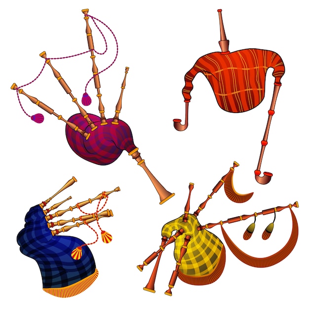 Bagpipes icons set. Cartoon set of bagpipes icons 