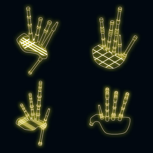 Bagpipes icons set vector neon