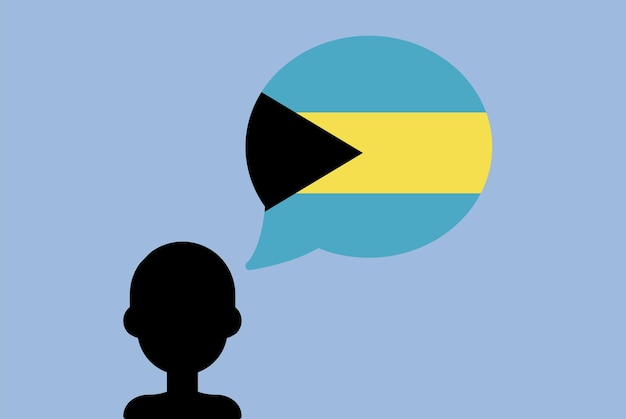 Bahamas flag with speech balloon silhouette man with country flag learning Bahamian language