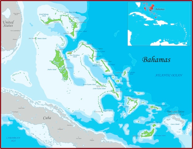 The Bahamas is divided into districts which are colored with different bright colors