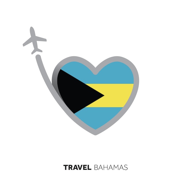 Bahamas travel concept Heart shape flag with airplane