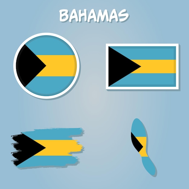 Bahamas vector set detailed country shape with region borders flags and icons