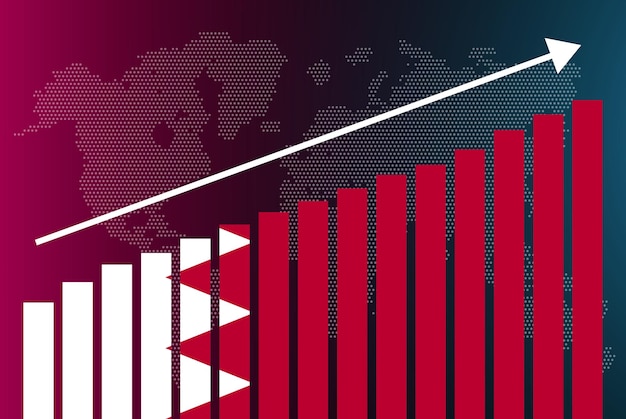 Bahrain bar chart graph, increasing values, country statistics concept, Bahrain flag on bar graph