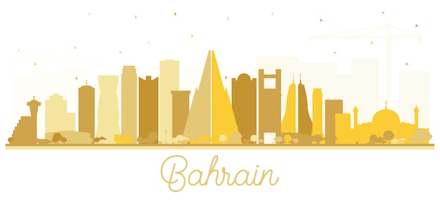 Bahrain City Skyline Silhouette with Golden Buildings Isolated on White. Vector Illustration. Business Travel and Tourism Concept with Modern Architecture. New Bahrain Cityscape with Landmarks.