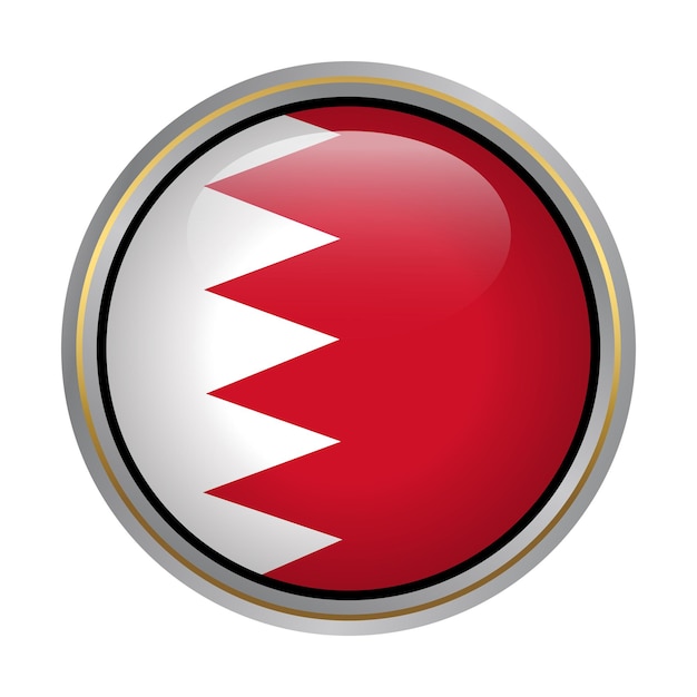 Bahrain flag circle shape button glass texture on white