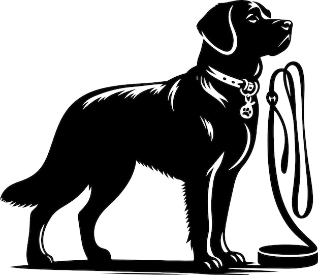 Bailey dog silhouette with his leadvector black color silhouette