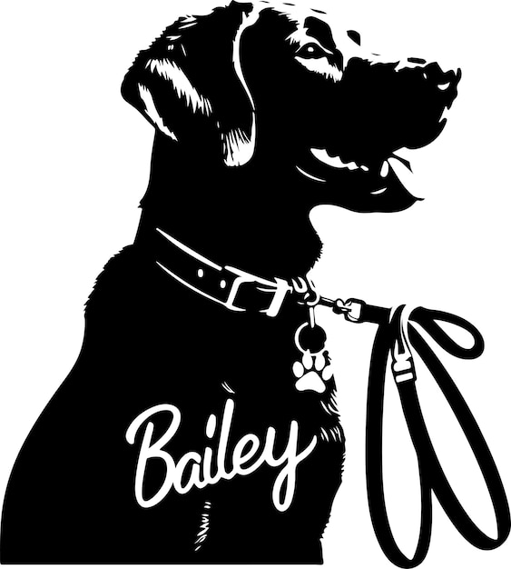 Bailey dog silhouette with his leadvector black color silhouette