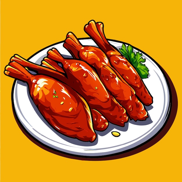 Vector baked chicken wings in mexican with curry seasoning and parsley on a plate vector illustration