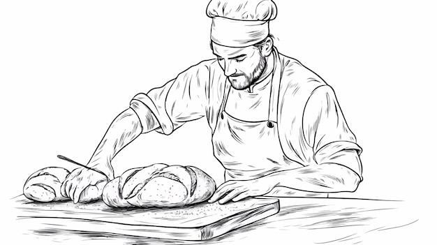 Vector baker making bread outline coloring page for kids