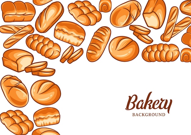 Bakery background with colorful bread vector illustration. Bakery or bakehouse menu