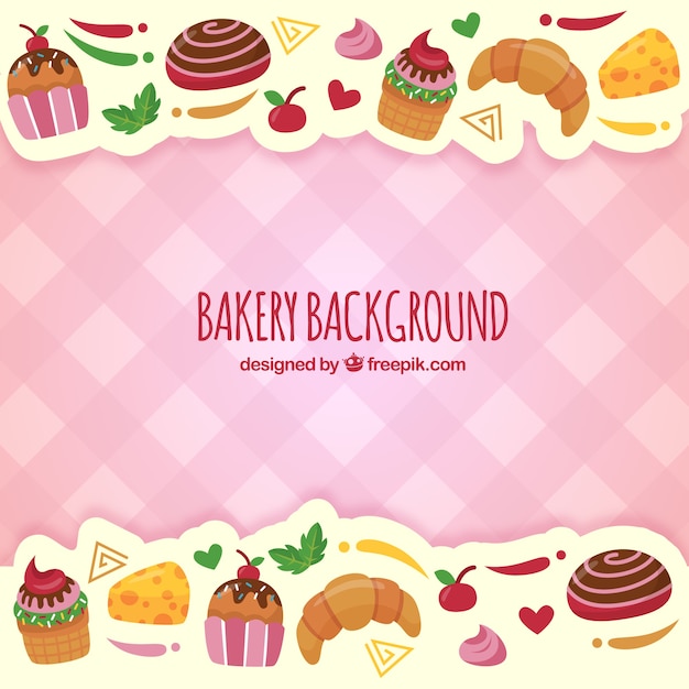 Bakery background with sweets in flat style