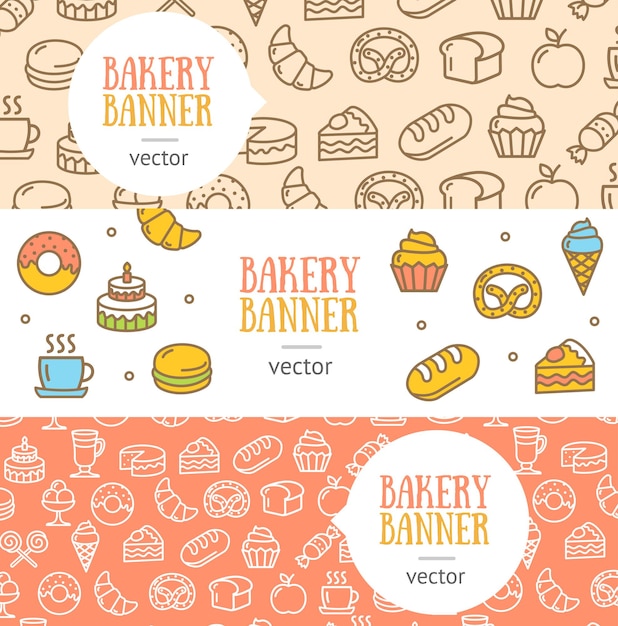 Bakery Banner Flyer Horizontal Set Thin Line Pixel Perfect Art. Material Design. Vector illustration