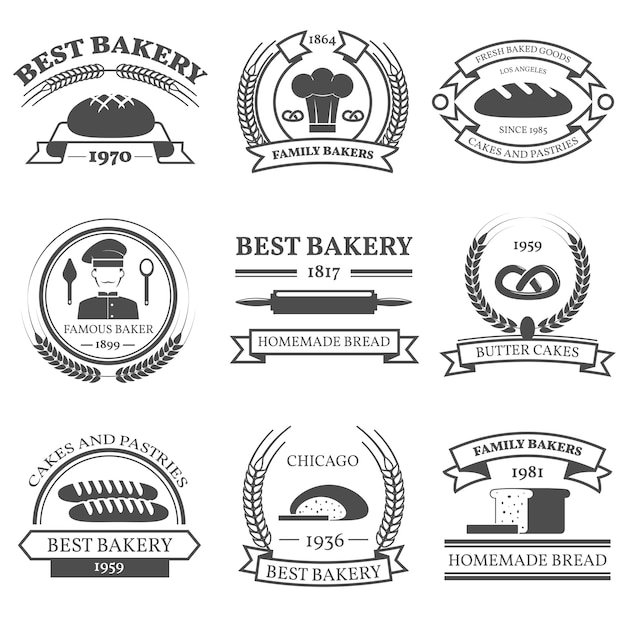 Bakery Black White Emblems Set