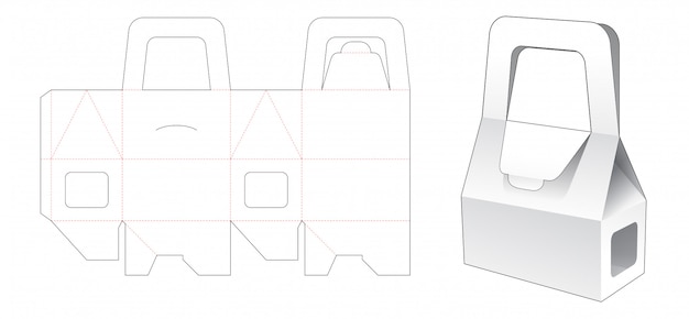 Bakery box packaging with window and holder die cut template