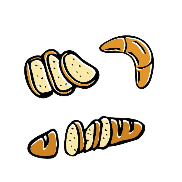 Bakery bread buns baguette and loaf Cartoon illustration isolated on white background