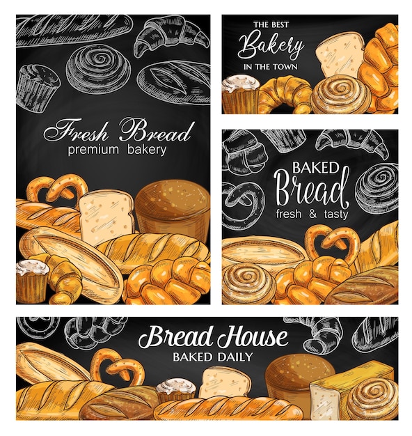 Bakery bread chalkboard sketch banners