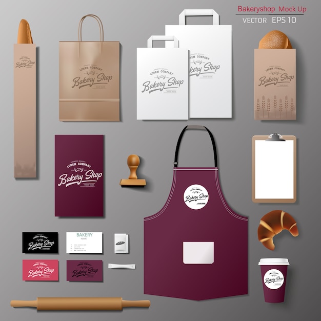 Vector  bakery corporate branding identity template design set. take away template,