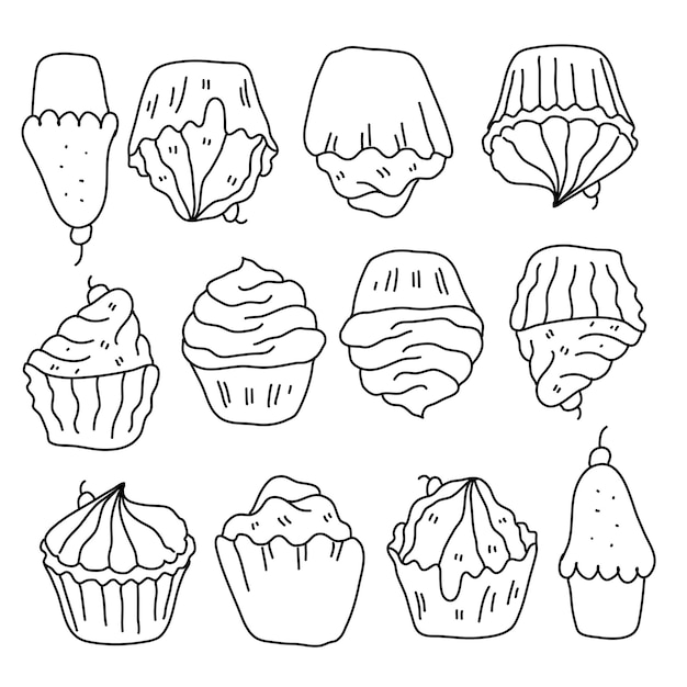 Vector bakery cupcake resources with line style