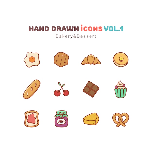 Bakery and Dessert hand drawn icons set